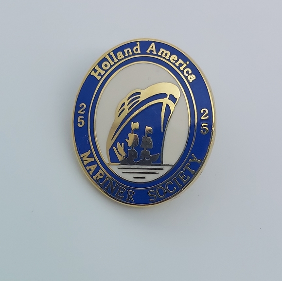 Holland America Pin Mariner Society 25  Pin Gold Tone with Blue Enamel Cruise - Picture 2 of 5
